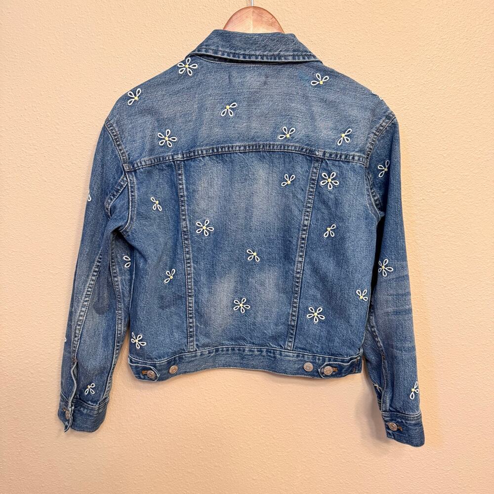 Madewell Embroidered Daisy Denim Jacket Women Small Blue Jean Trucker Style Boxy - Picture 5 of 12